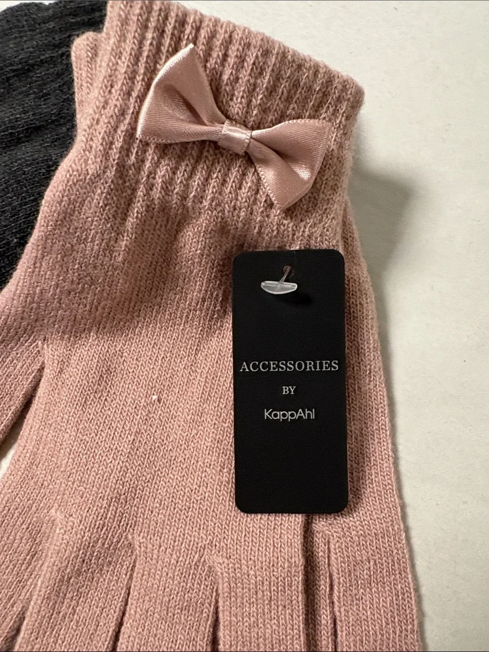 Kappahl Womens Pink/Gray Bow Knit Winter Gloves Set 2 NWT